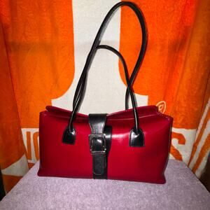 Vera Pelle Italian Leather Handbag – Red & Black Structured Satchel